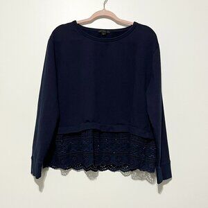 J Crew Womens Eyelet Hem Sweatshirt Sz L Navy Blue French Terry Soft Girl Comfy